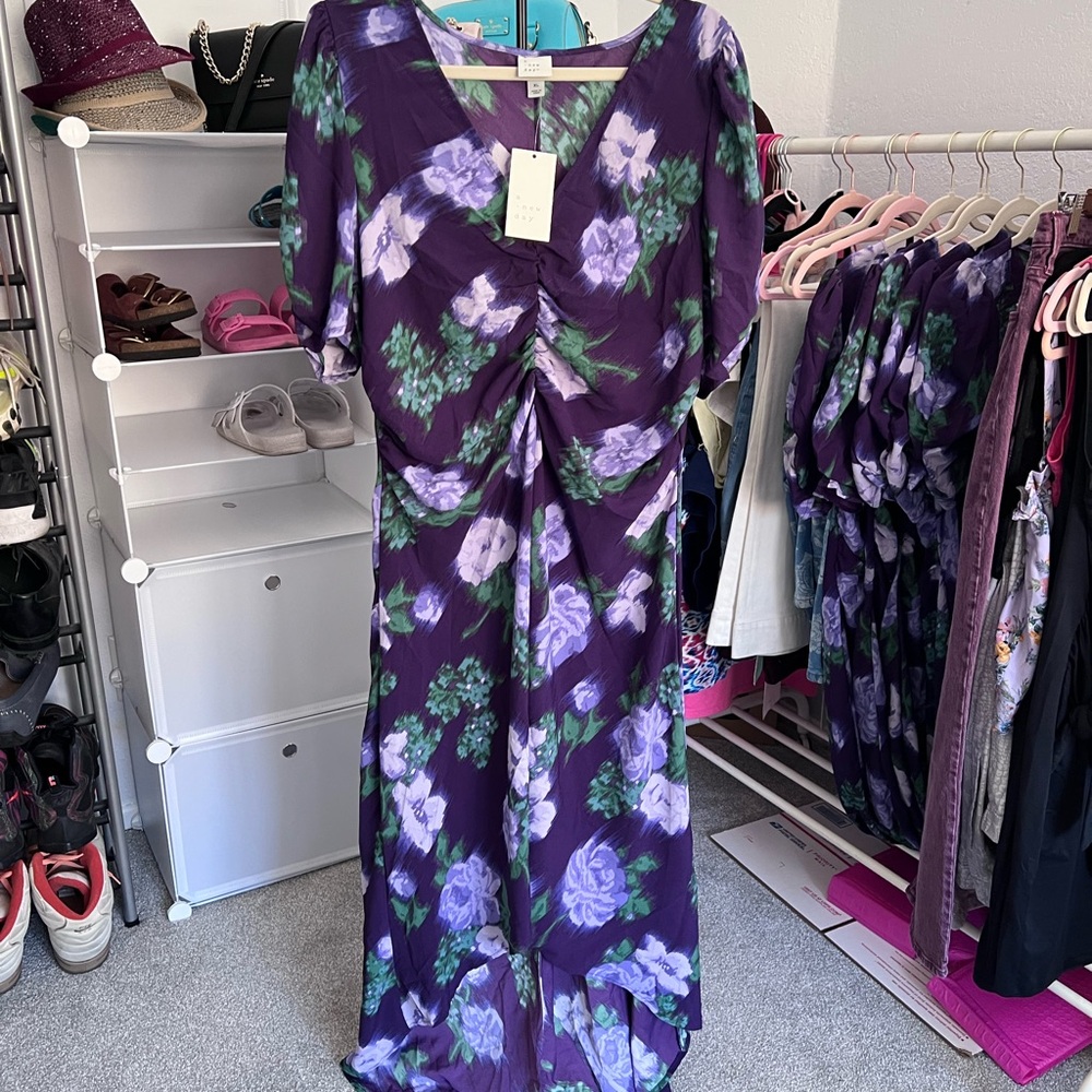 a new day Purple and Green Patterned Dress